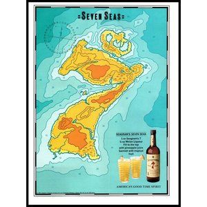 1991 Seagram's 7 Seven Crown Whiskey Vintage Print Ad Nautical Map Chart Photo
